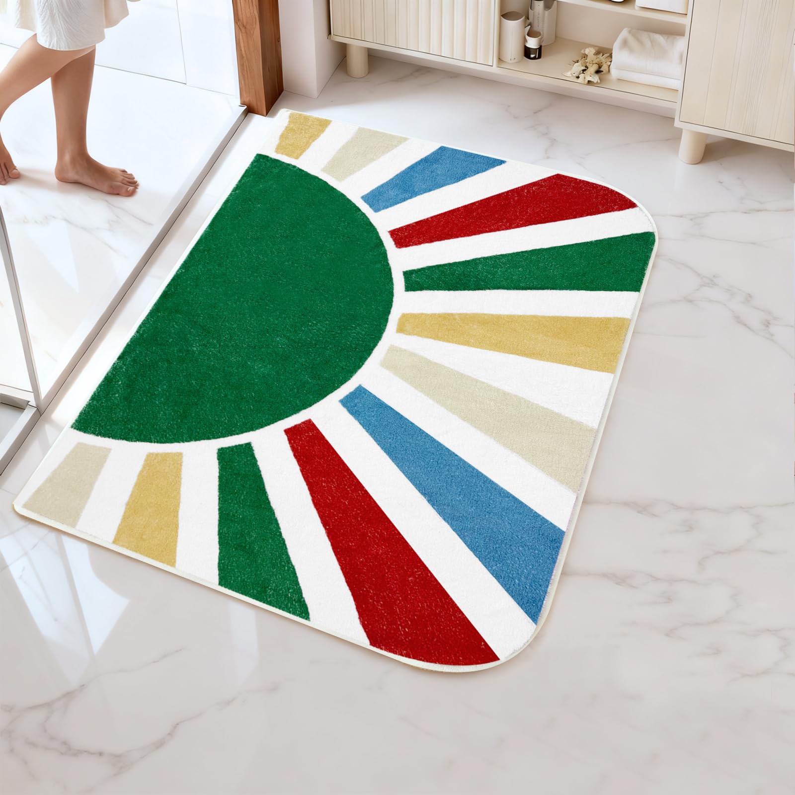 Bathroom Rugs Rainbow Sun, 24x36 Washable Absorbent Bath mat Non Slip, Soft Fluffy Bathroom Rug for Shower Floor Tub Toilet Bedroom Kids Room, Leaf Green