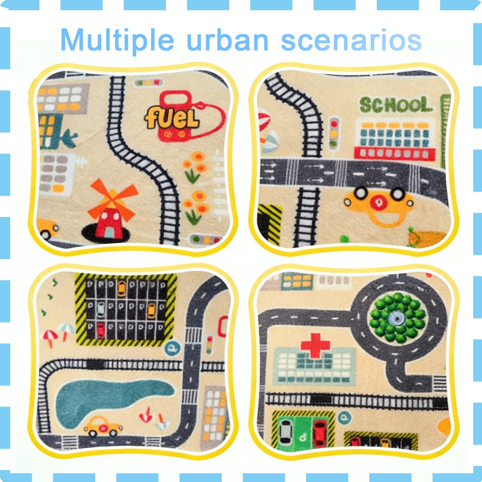 Kinderspielmatte Stadtstraßen-Teppich, Rutschfester Stadtplan, weicher Premium-Filz, strapazierfähiger und schmutzabweisender Florteppich für Kleinkinder, Indoor-Spielzimmer, Kinderzimmer