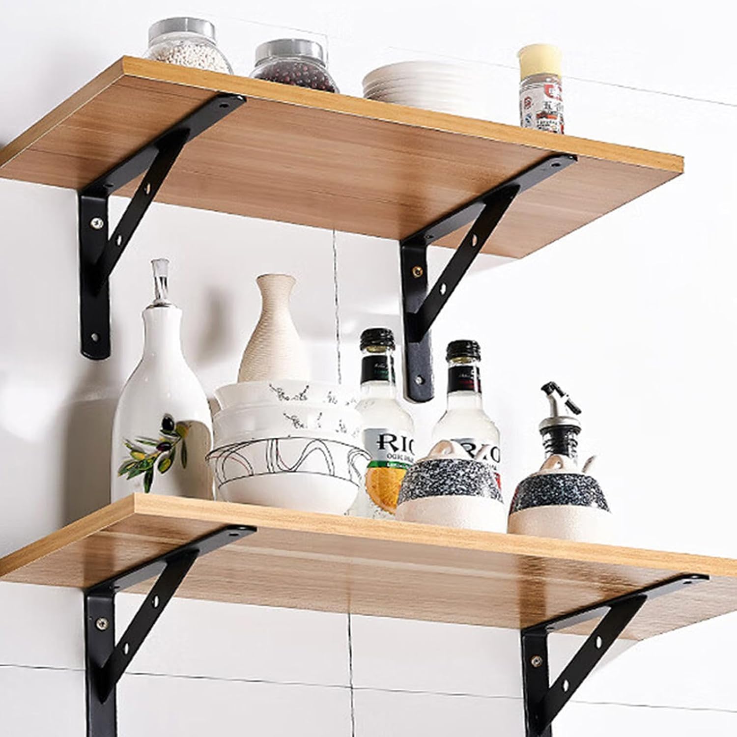 SUNCN フローティングシェルフブラケット 6インチ ブラックシェルフケット 高耐久 厚さ1/5インチ 棚用 頑丈なスチール ハー