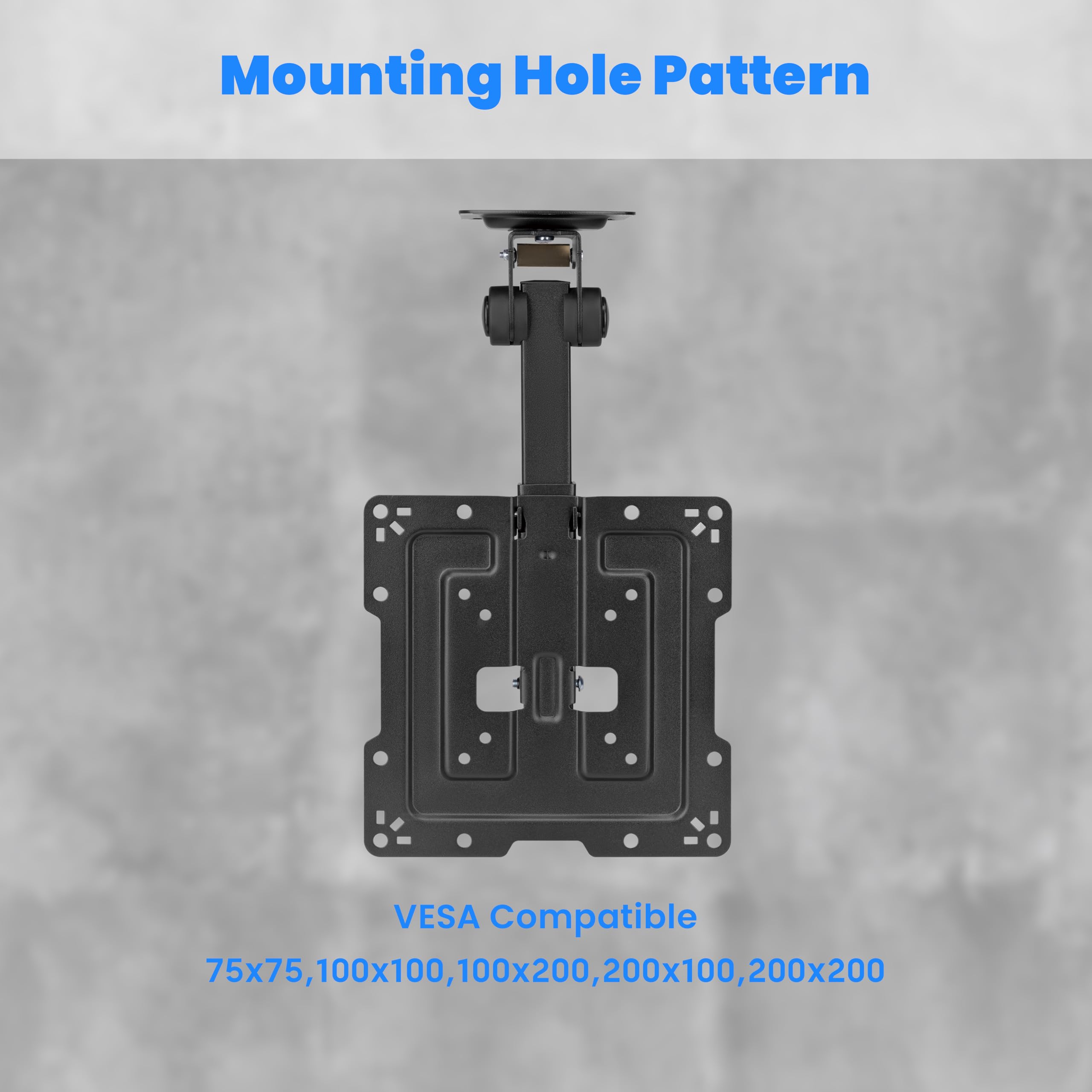 PureMounts Supporto a soffitto per televisori, adatto per 19-43 pollici, pieghevole, regolabile in altezza, orientabile, inclinabile, fino a VESA 200x200, nero