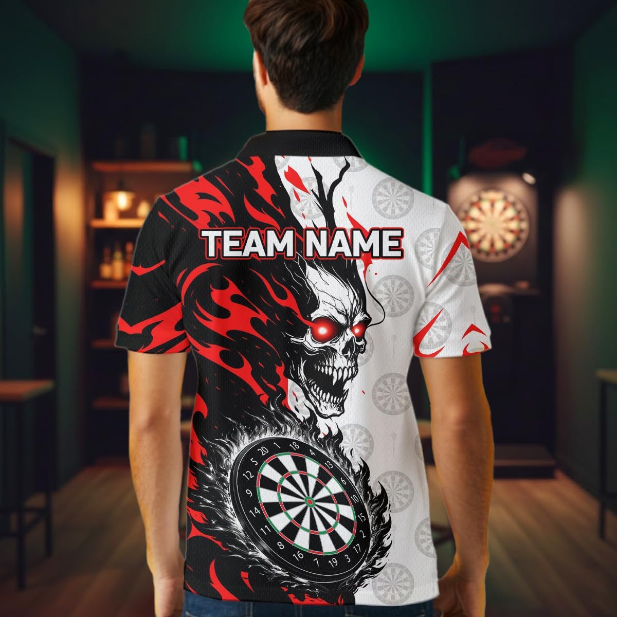 Red and Black Flaming Dart Shirt for Team Men Women Dart Shirts Custom Dart Jersey Dartboard Shirt Polo and Quarter-Zip Shirt
