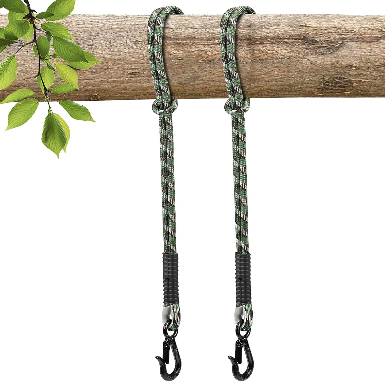 Camouflage Swing Ropes, Heavy Duty Straps with Comfort Grip & Snap Hooks for Outdoor Tree Swings, Hammocks, and Aerial Yoga (63"-2pack)