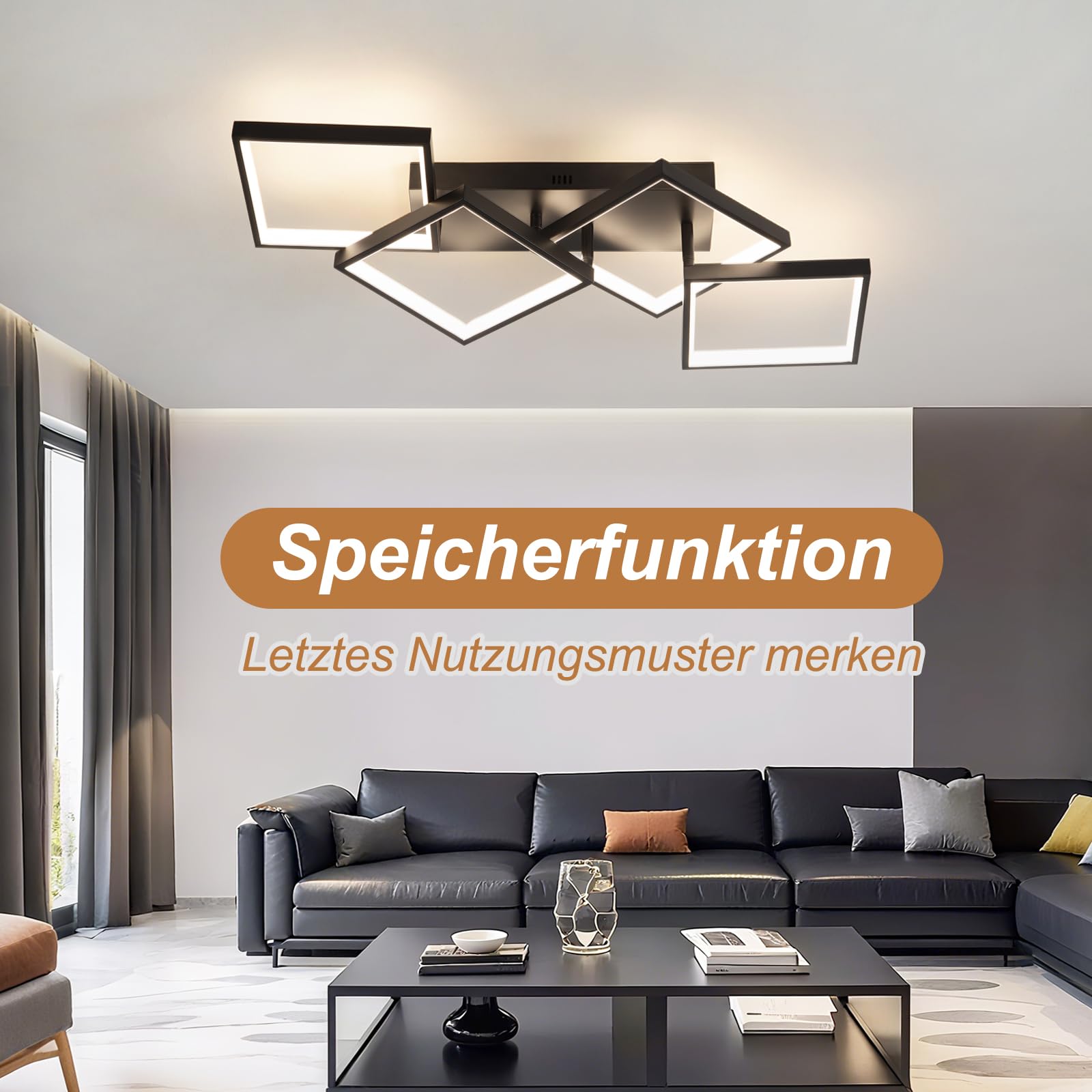 YZBEIMDAI LED Moderna Plafoniera LED Soggiorno, 82CM/48W Dimmerabile Lampadari Decorativa con Telecomando, Plafoniera per Soggiorno geometria con funzione di memoria e funzione timer