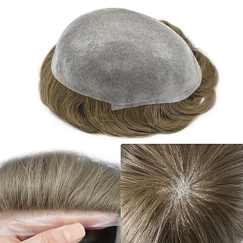 Miniatura 216 de Ultra Thin Skin Mens Toupee Real Human Hair Replacement System Toupee For Men Hair Pieces 8x10Inch Hair Pieces For Men Hair Prosthesis V-Loop 90%