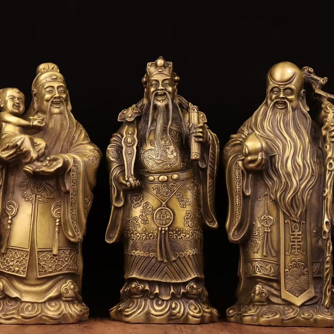 Dytartzx Pure Copper Fu Lu Shou Three-Star Statue Chinese Celestial Fu Xing Shou xing Lu Xing Home furnishings