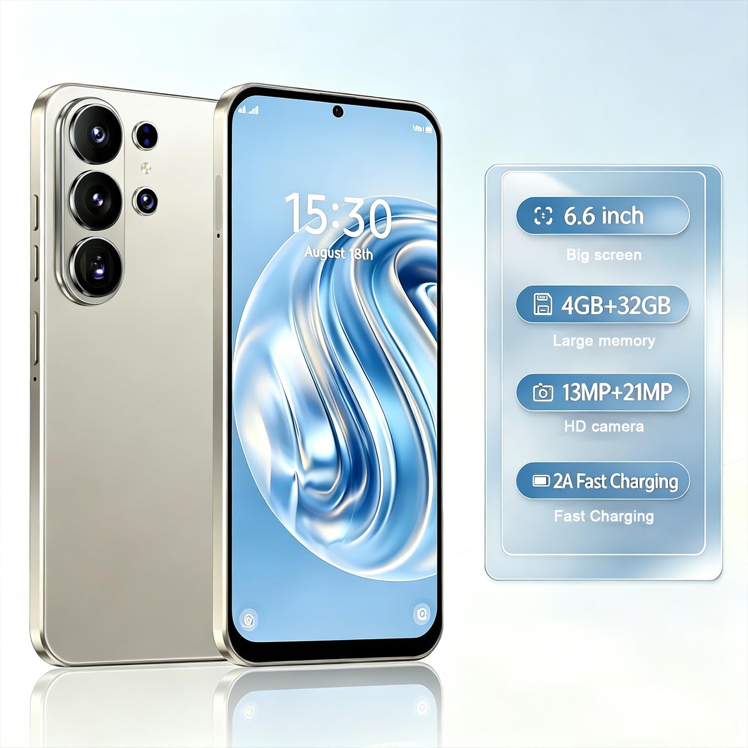 Smartphone 4G débloqué, écran Incell 6,6", 4Go+32Go (256Go Max), caméra 16MP+13MP, Android 12, Double SIM+MicroSD, déverrouillage Facial, Type-C OTG (Black)