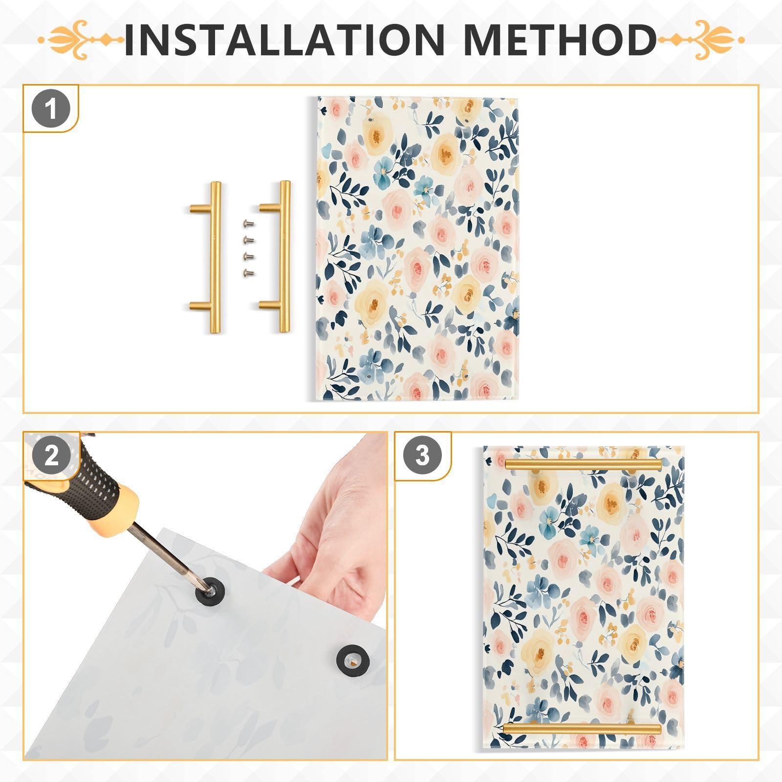 BOESI Watercolor Colorful Flowers Tray, Tray with Handles, Countertop Organizer, Decorative