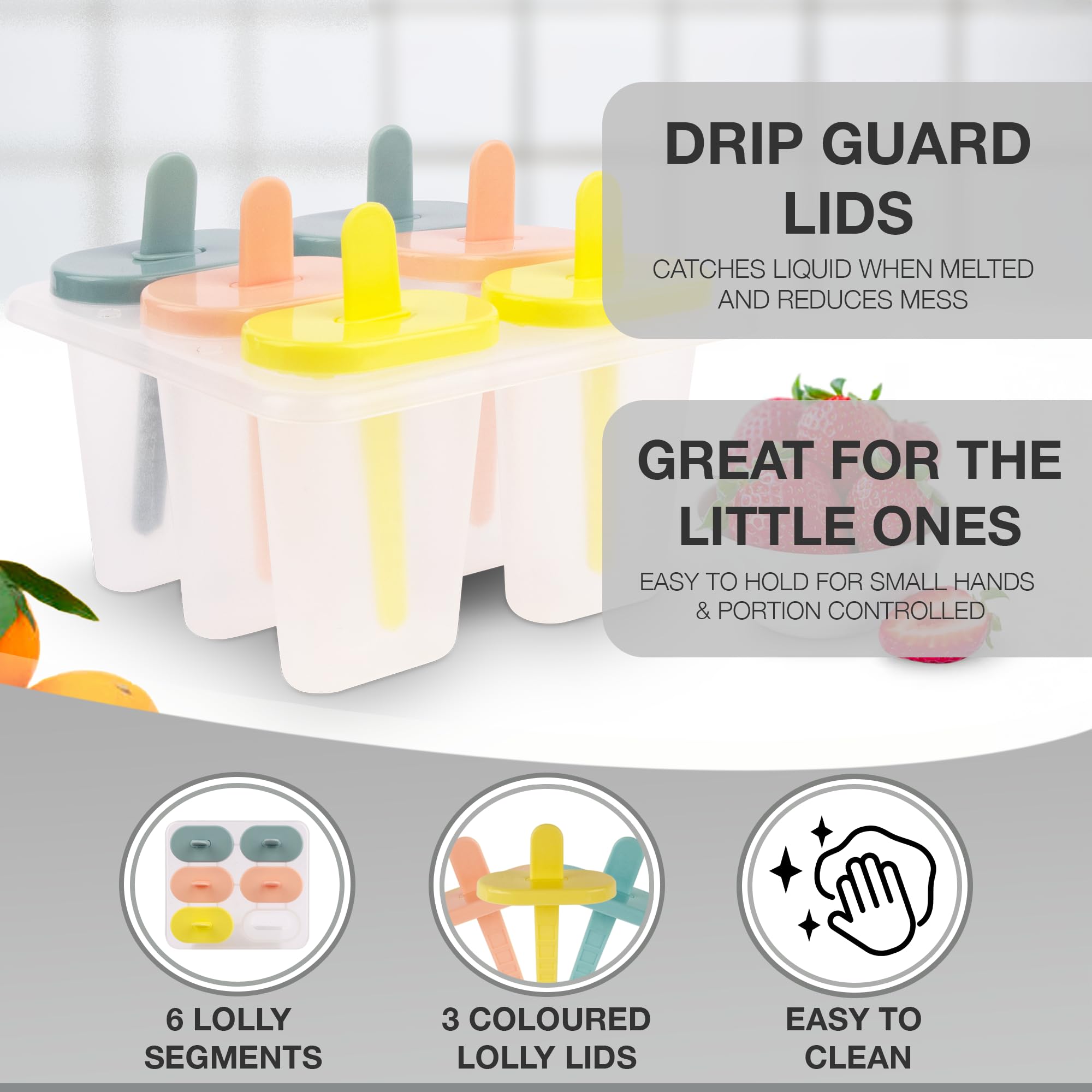 Ice Lolly Moulds, Healthy Refreshing Fruit Treat Maker with Sticks and Drip Guards - Image 3