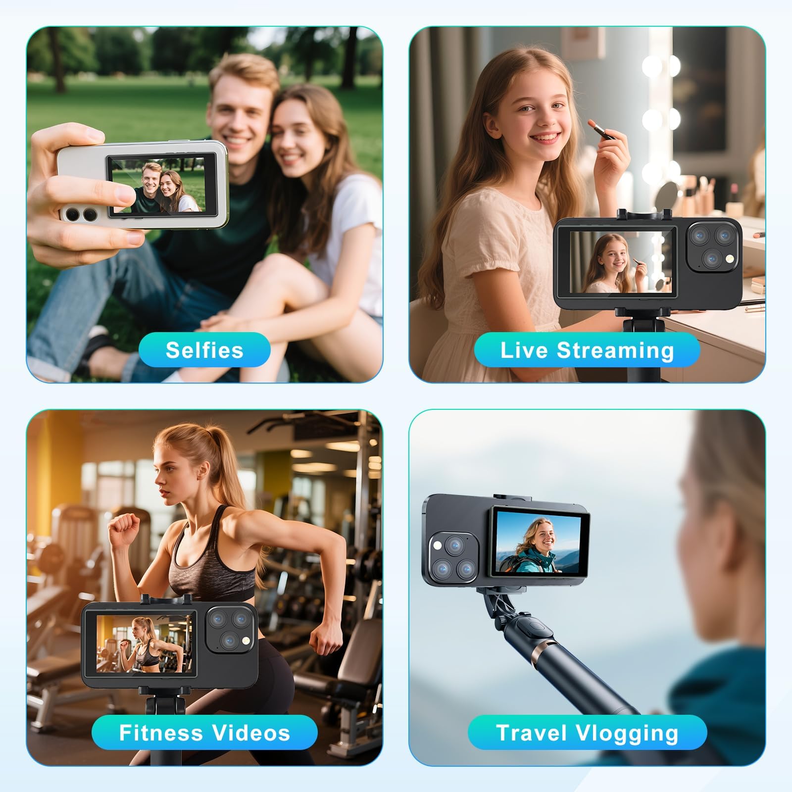 Ninonly Écran Moniteur Selfie Magsafe, 1080P Magnétique Écran Selfie pour iPhone & Android, 4" Haut-Parleur Intégré & Batterie 4h, Moniteur Accessoire Caméra Arrière pour Vlog TikTok Live-Stream