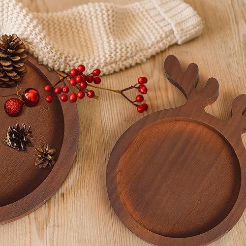 Miniatura 4 de Sliner 3 bandejas de madera para cornamentas de Navidad, platos decorativos para servir comida, platos rústicos estilo granja, bandeja de frutas