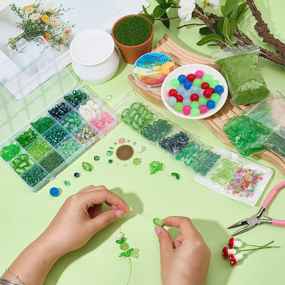 OLYCRAFT About 6081Pcs Beaded Plant Kit Mushroom Forever Plant Kit Glass Plants Making Set for Succulent Plants DIY Craft Colorful Dangling Charms Sun Catcher Window Home Décor Jewelry Making