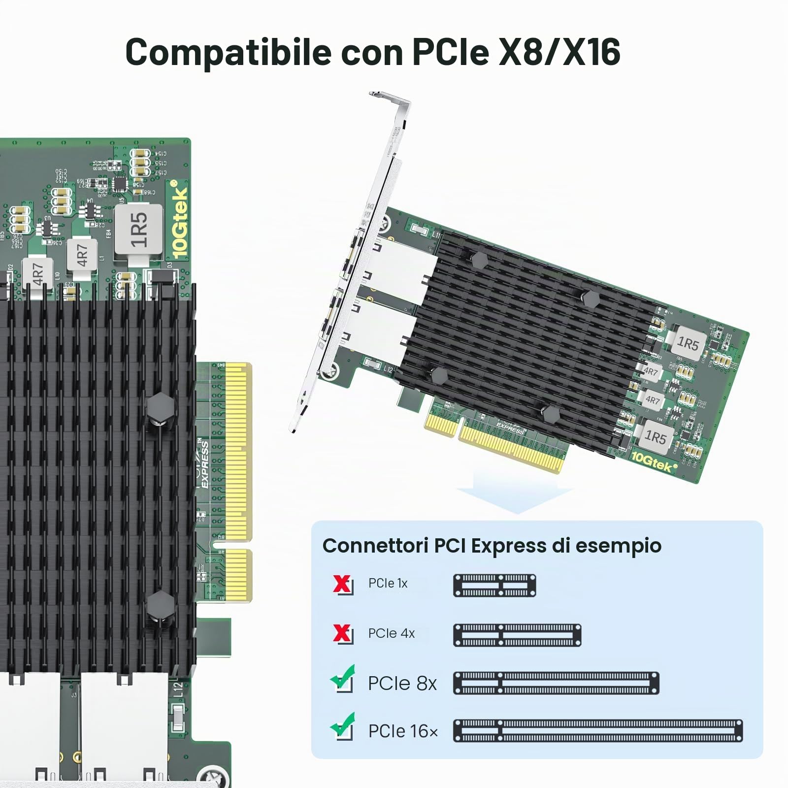 10Gtek per Intel X540-T2 10Gb PCI-E NIC Scheda di Rete, Dual Copper RJ45 Port, Intel X540 Controller, PCIe Ethernet LAN Adapter per Windows Server/Windows/Linux/ESX
