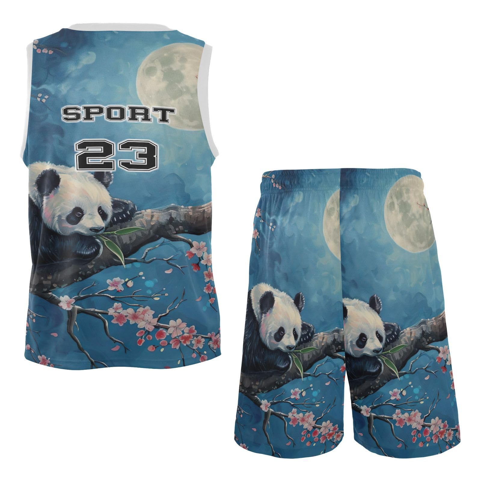 FLildon Moon Night Tree Panda Boys Basketball Jersey Set Tank Top Shorts Tracksuit Sport Training Suit for Kids, XL