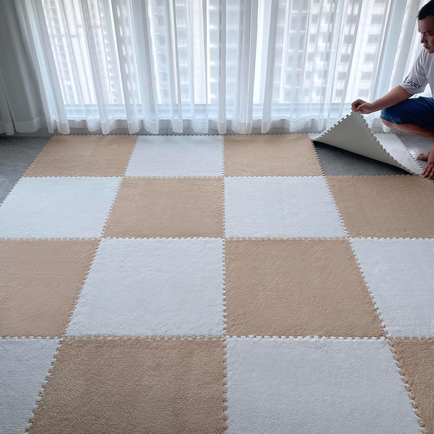 Tapis de puzzle en mousse de salon revêtement de sol dalles épaisses emboîtables ELzEy