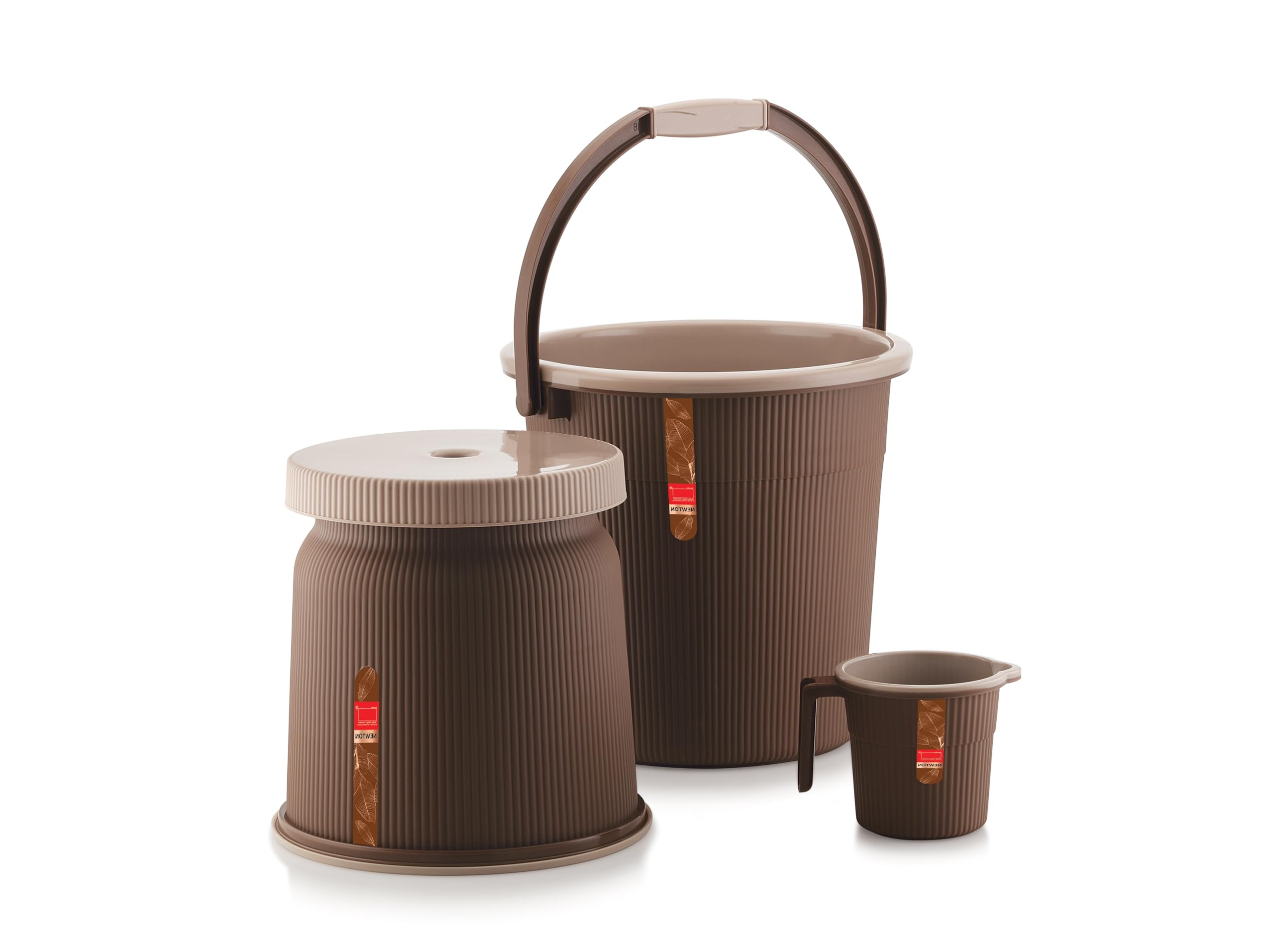 Newton Combo of 3 pcs Bathroom Accessories Set Plastic Bathroom Set with 20Ltr Plastic Bucket, Small Mug and Big Stool for Home, Kitchen & Bathroom (Brown)