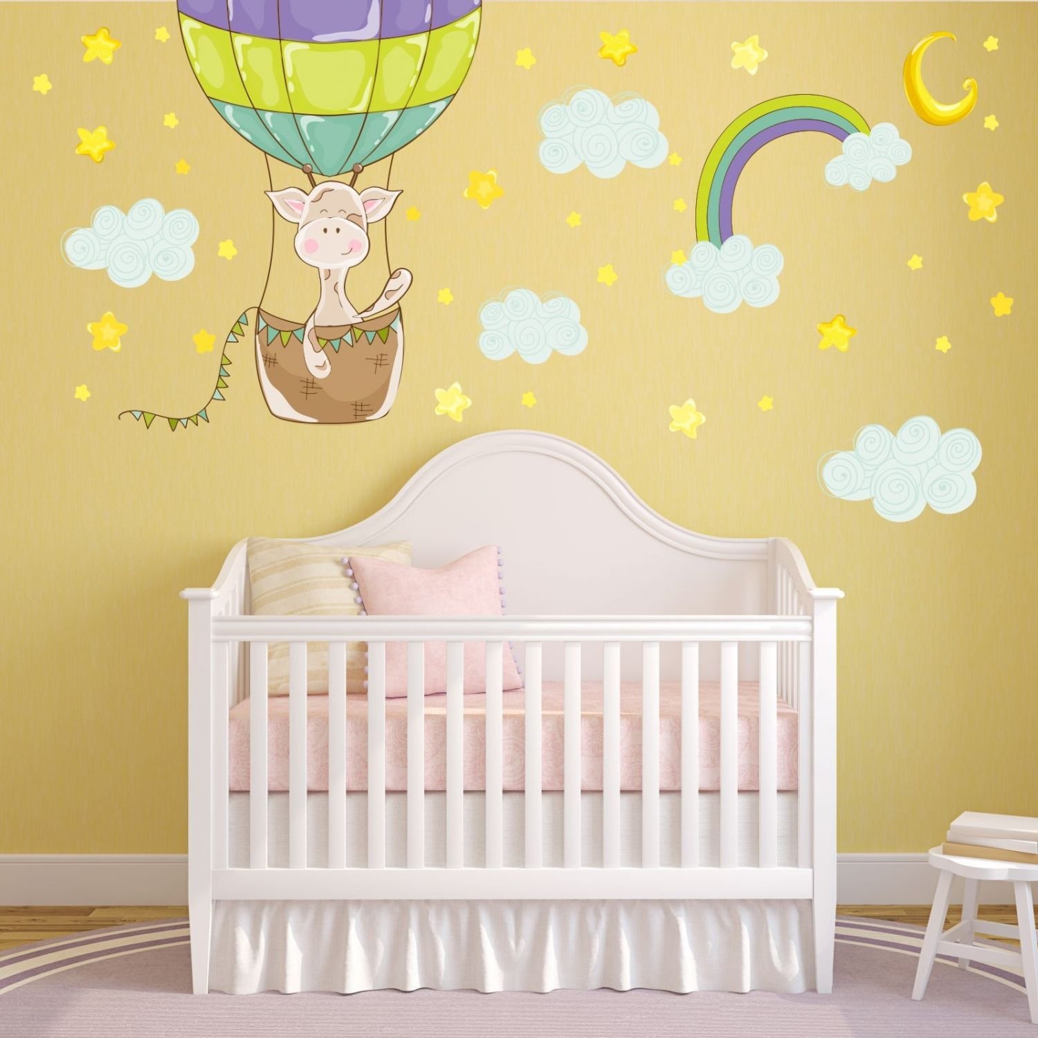 nikima 077 - Adesivo da parete per cameretta dei bambini, motivo giraffa, palloncino, in 6 misure, simpatici adesivi e adesivi per la cameretta dei bambini, dimensioni 2000 x 1120 mm