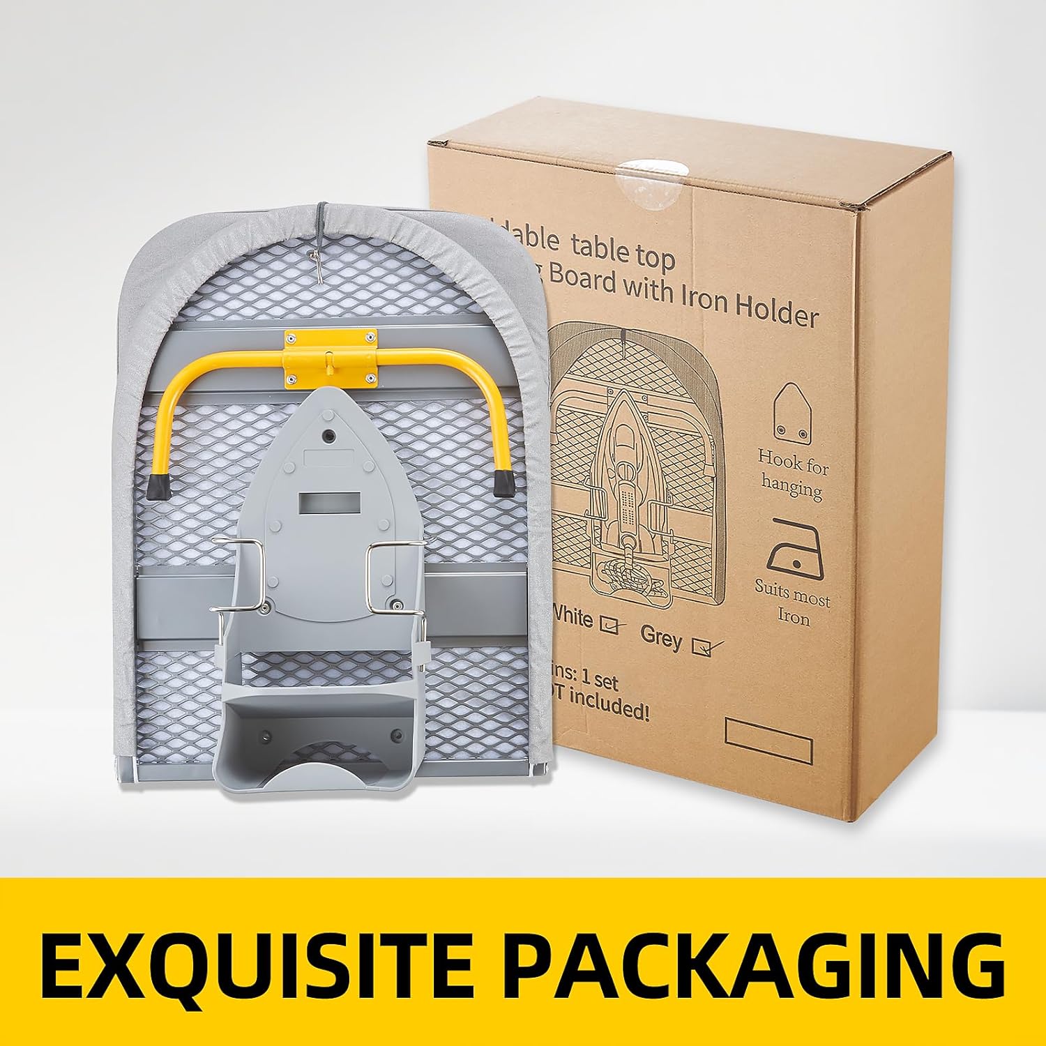 Foldable Ironing Board, 13"x35" Folding Tabletop Small Ironing Board with Iron Holder and Wall Mount Space-Saving, Grey