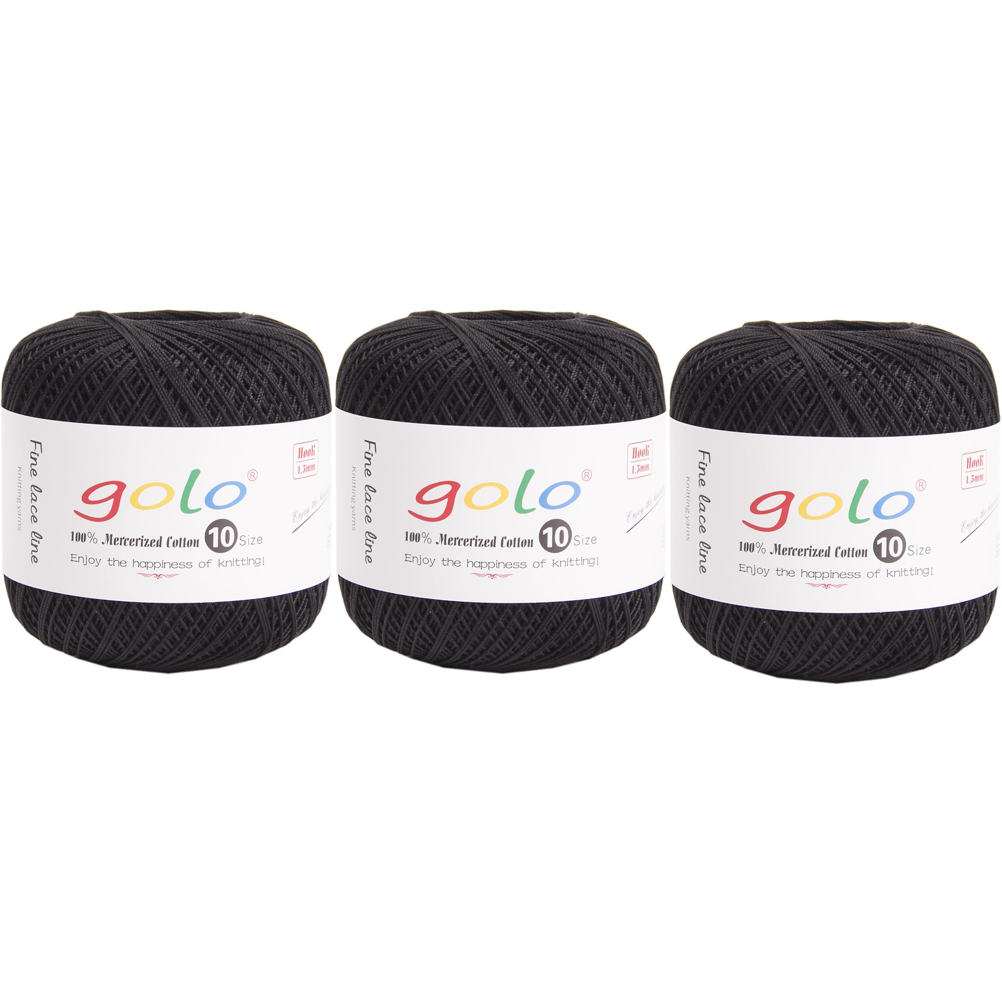 golo 3 Balls Crochet Thread Yarn for Hand Knitting Crochet Yarn 901 Black, 000-901 Black