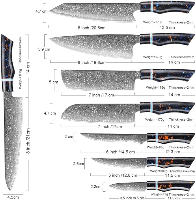 Set Cuchillos Cocina 8 Piezas Acero Damasco Forjado miniatura 2