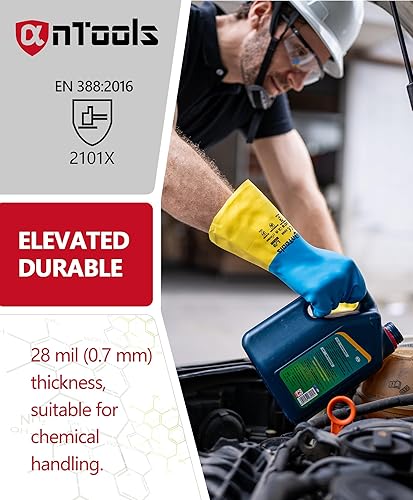 Miniatura 4 de 2 pares de guantes químicos resistentes de mezcla de neopreno y goma, guantes industriales protectores para resistentes a ácidos, álcalis,