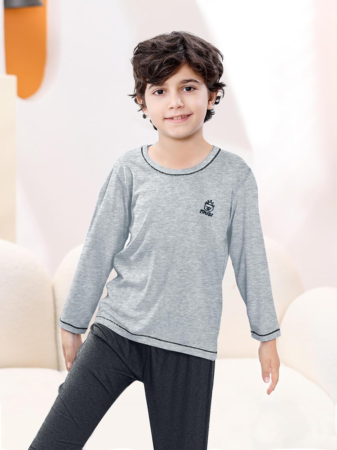 Umeyda Kids Boys Soft Modal Pajama Set Cozy Long Sleeve Sleepwear Nightwear 2 Pcs Pj Set, 4-14 Years - Image 4