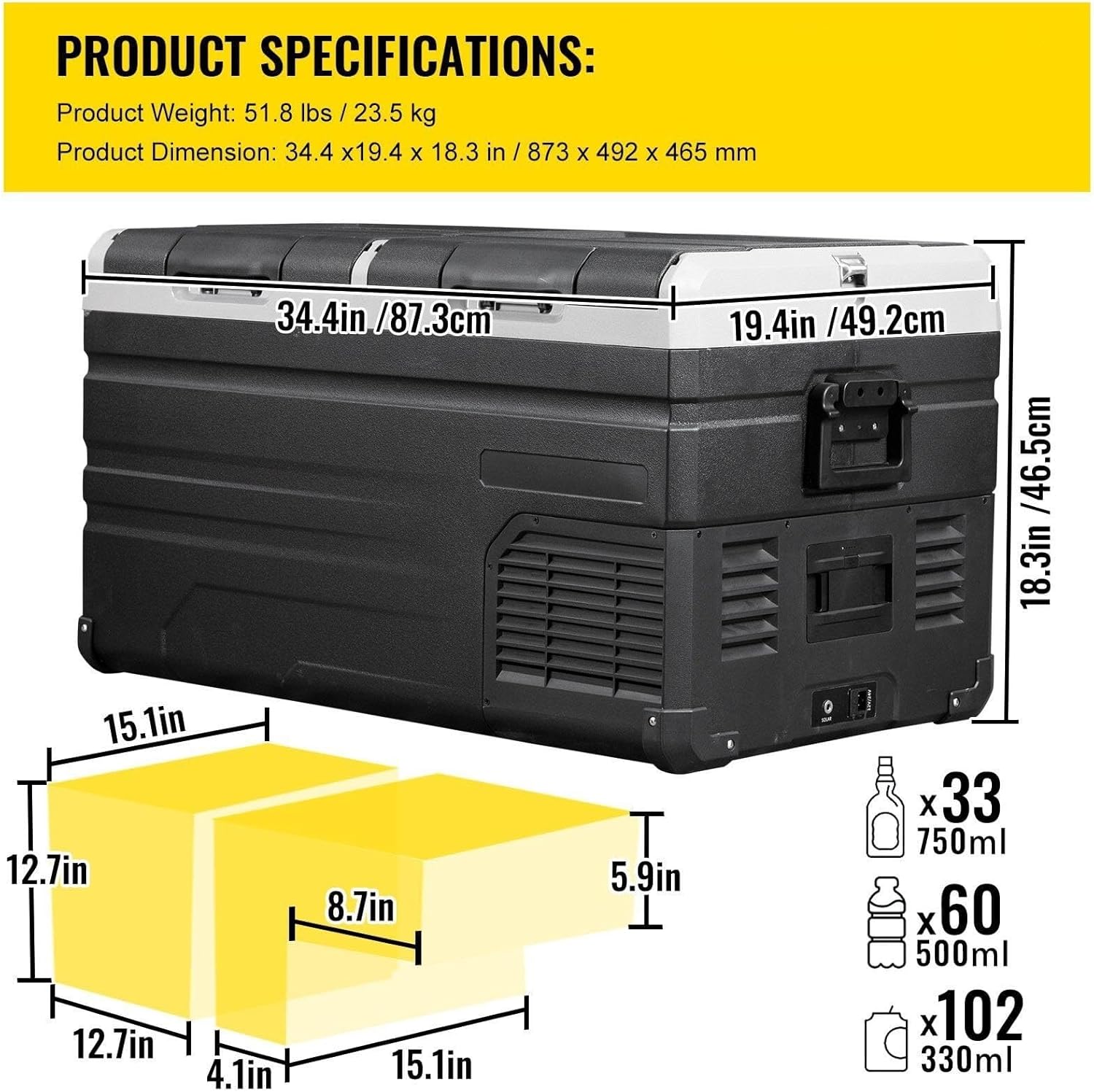 Dual Door Chest Refrigerator Electric Compressor Cooler for Truck Vehicle RV Boat Outdoor, Home Use