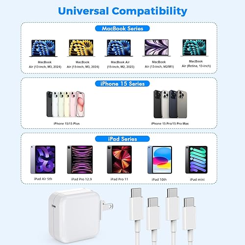 Miniatura 7 de Cargador USB C para MacBook Air MacBook Pro 13 14 15 16 pulgadas, carga M1 M2 M3 Apple portátil, paquete de 2 adaptadores de corriente USBC de 30 W,