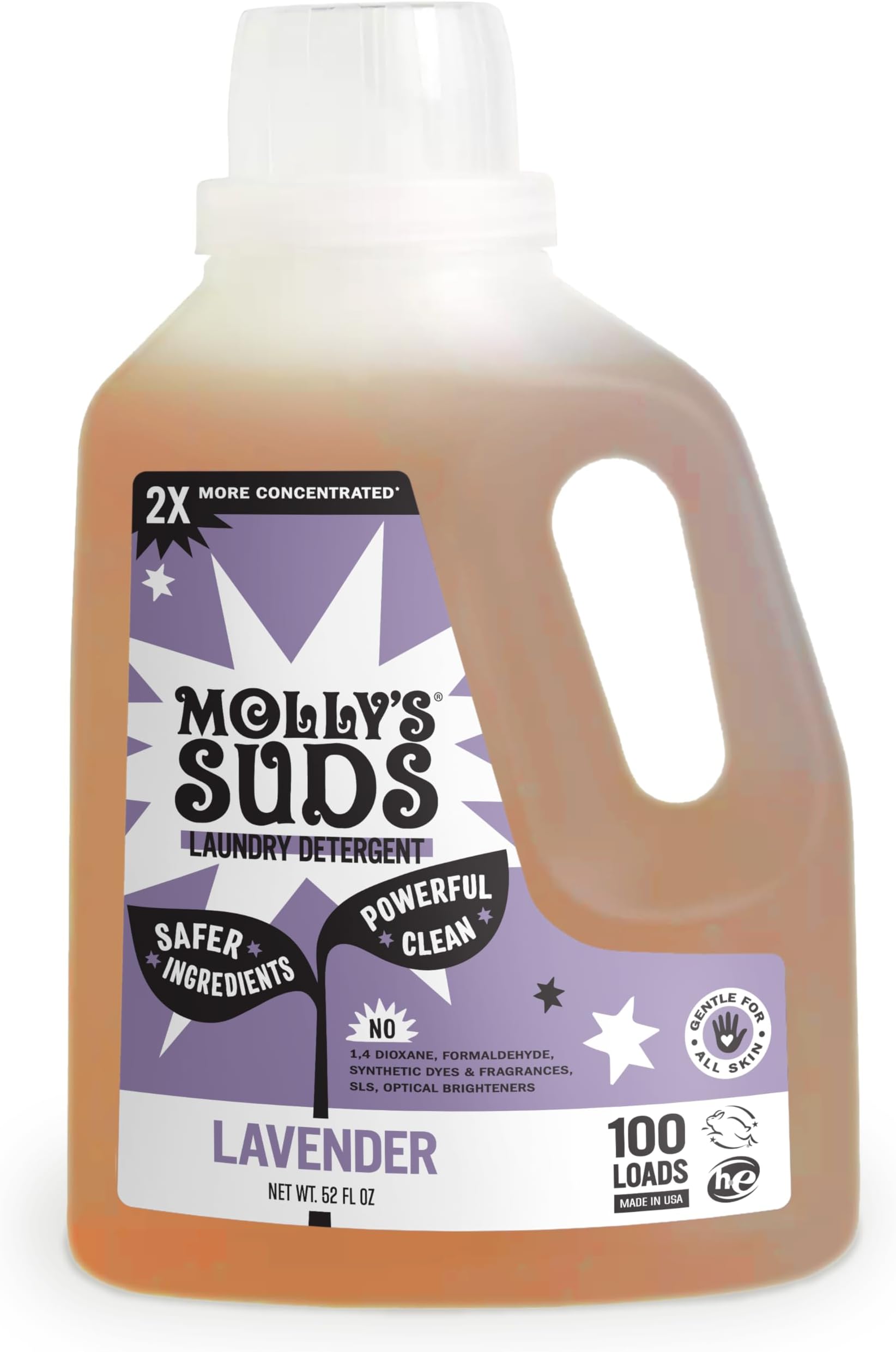 Molly's Suds Liquid Laundry Detergent | Natural Laundry Detergent Soap for Sensitive Skin, 2x Concentrated, High Efficiency (HE) | Lavender - 100 Loads