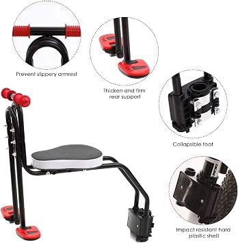 Honeyhouse Child Bike Seat | Child Safety Carrier Front Mount Baby Seat with Armrest and Foot Pedals | Adjustable Safety Seat for Kids Infant Toddler (UP to 41 kg)