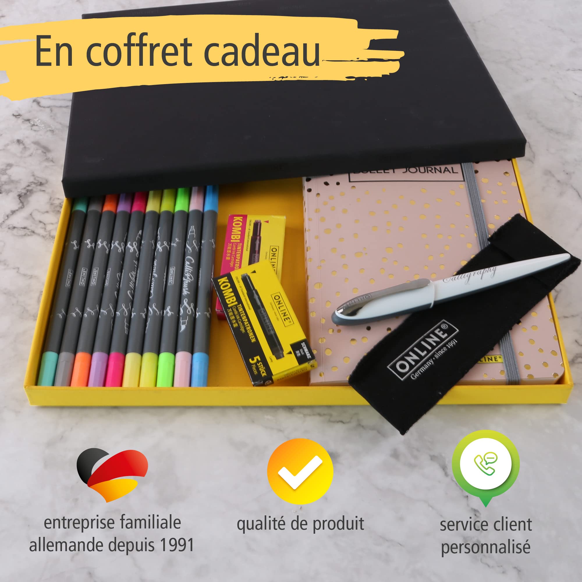 Kit Aquarelle Complet En Coffret Cadeau - 10 Feutres Pinceaux Double Pointe + Stylo Pinceau à Eau + Bloc A5 + Magazine Inspiration