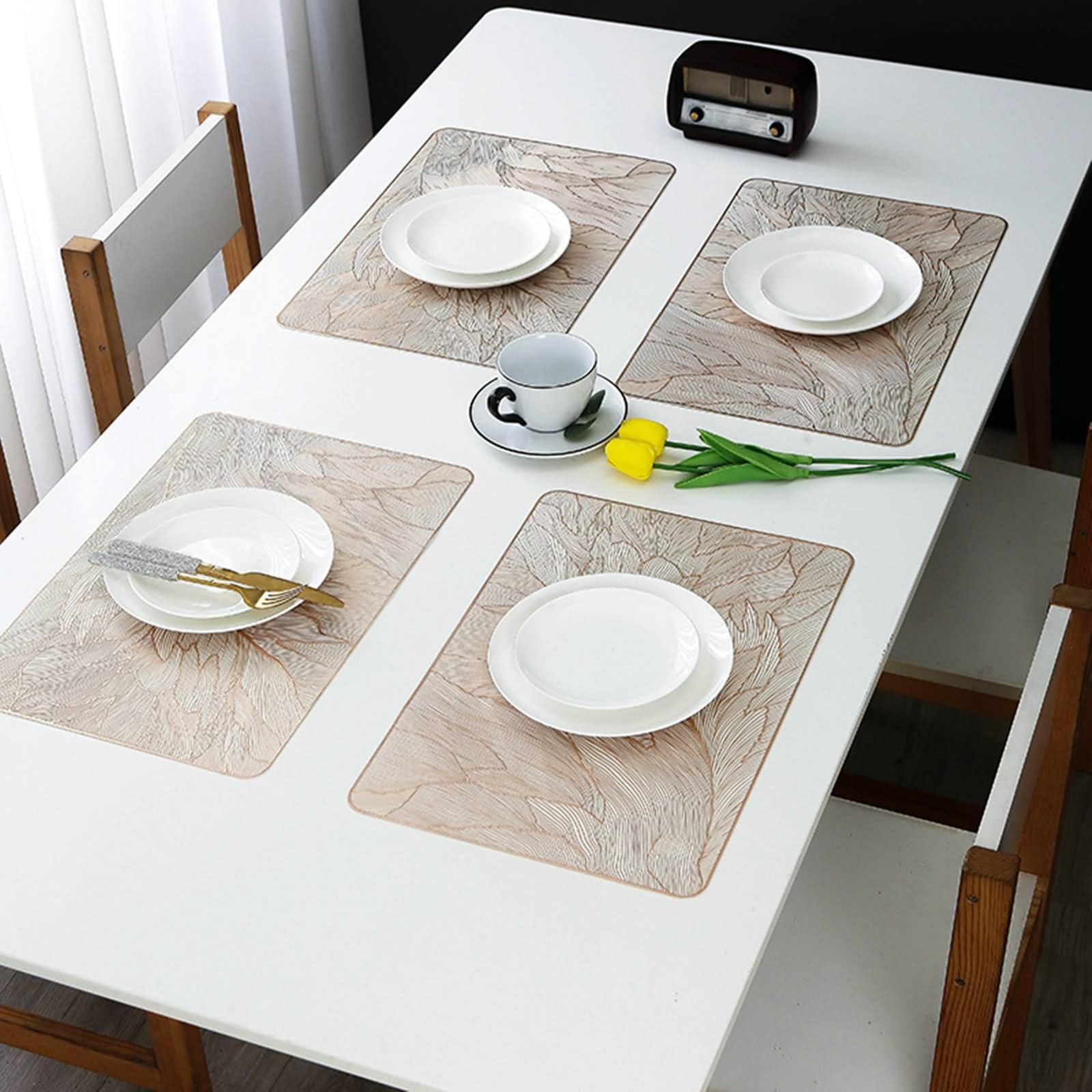 Platzsets Esstisch, Platzsets 10 Stück 30x45cm Rechteck mit Federmuster PVC Rosegold