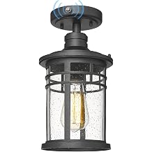 Darkaway Semi Ceiling Light Fixtures, Dusk to Dawn Black Flush Mount Ceiling Lighting with Waterproof Seeded Glass Shade for Outdoor Hallway Porch Entryway