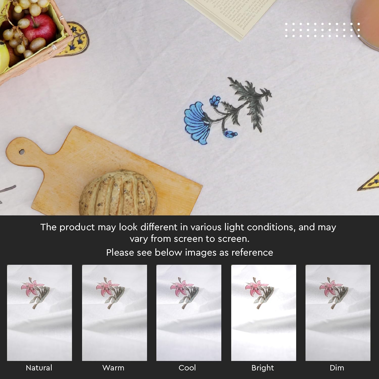 Encasa XO Rectangular Tablecloth 60"x90" 7.5 ft Kashmir Jaipuri Block Print Cotton Dining Table Cloth | Handcrafted Floral tablecloths – Machine Washable for Indoor, Outdoor, Everyday Use