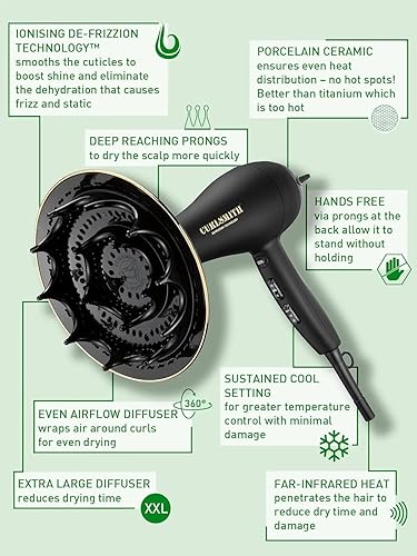 Miniatura 5 de Curlsmith - Secador de pelo de viaje Defrizzion con difusor grande, para cabello rizado, reduce el encrespamiento, 3 velocidades, 3 ajustes de