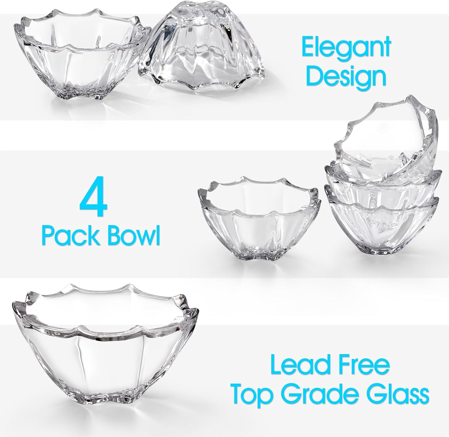NUTRIUPS Small Glass Bowls Set, Mini Dessert Bowls Set for Small Portion Food, Dessert and Snack (4 Inch, 4 Pack) - Image 4