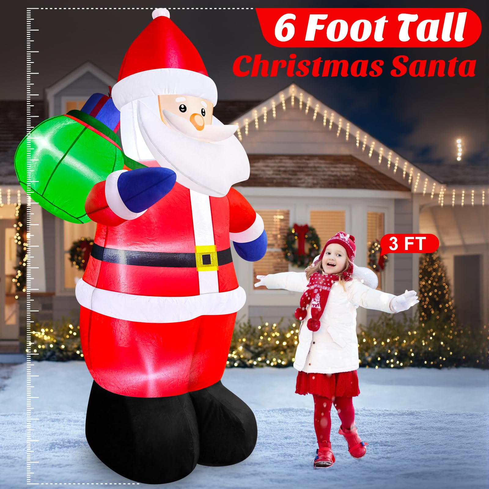 Danxilu 6FT Inflatable Santa Outdoor Christmas Decorations Built-in LED Lights - Image 2