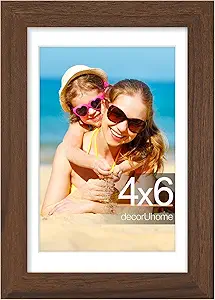 decorUhome 4x6 Picture Frame, Display Pictures 3.5x5 with Mat or 4x6 without Mat, Wall & Tabletop Display Photo Frame, Brown, 1 Pack