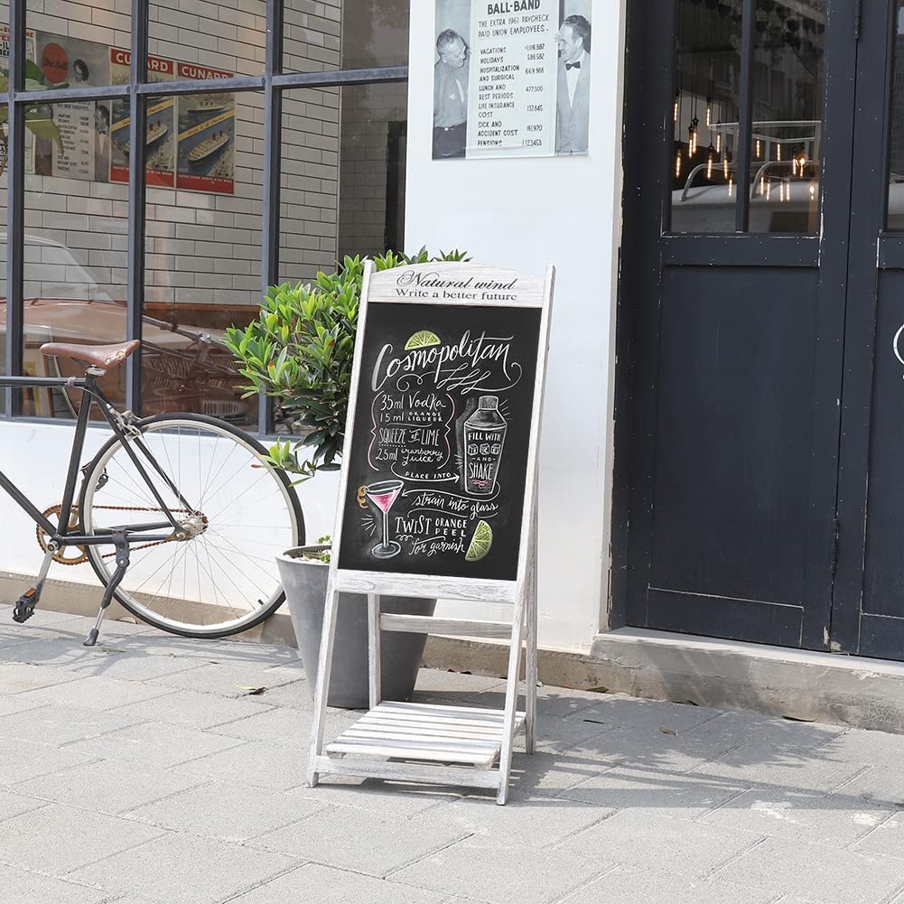 unho Panneau Publicitaire Sur Pied, Tableau Noir Ardoise Magnétique Cadre en Bois Chevalet Trottoir Extérieur Avec Étagère de Rangement 110 x 44cm Idéal Pour Restaurant Café Bar Bistrot - Gris