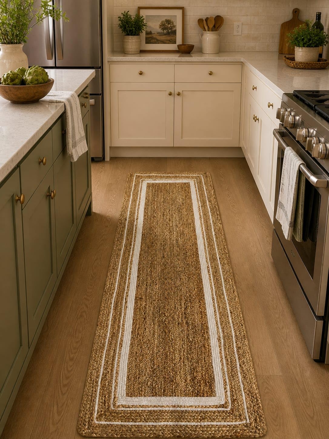 giya rugs handwoven natural jute runner rug | eco-friendly long hallway carpet | durable indoor floor runner for living room, bedroom, entryway & balcony (multi, 2x5 feet)