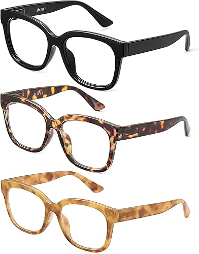 Miniatura 10 de JM 3 Pack Oversized Square Reading Glasses - Blue Light Blocking Computer Readers for Women and Men with Spring Hinge