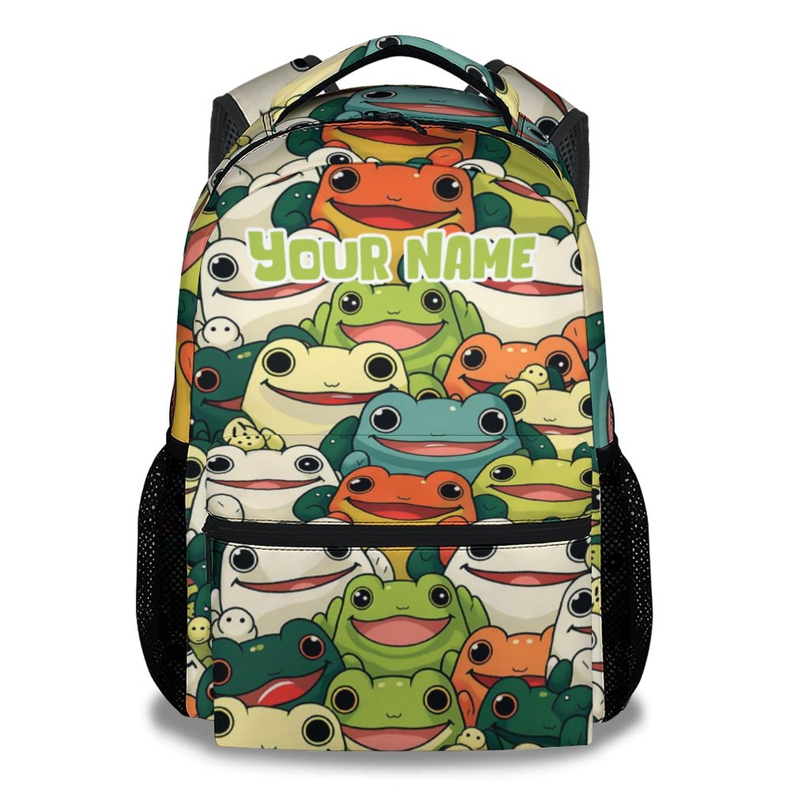 XaocNyx Personalized Frog School Backpack for Girls Boys, 16 Inch Colorful Backpacks for Kids Age 10-12, Novelty Lightweight Bookbag for Travel