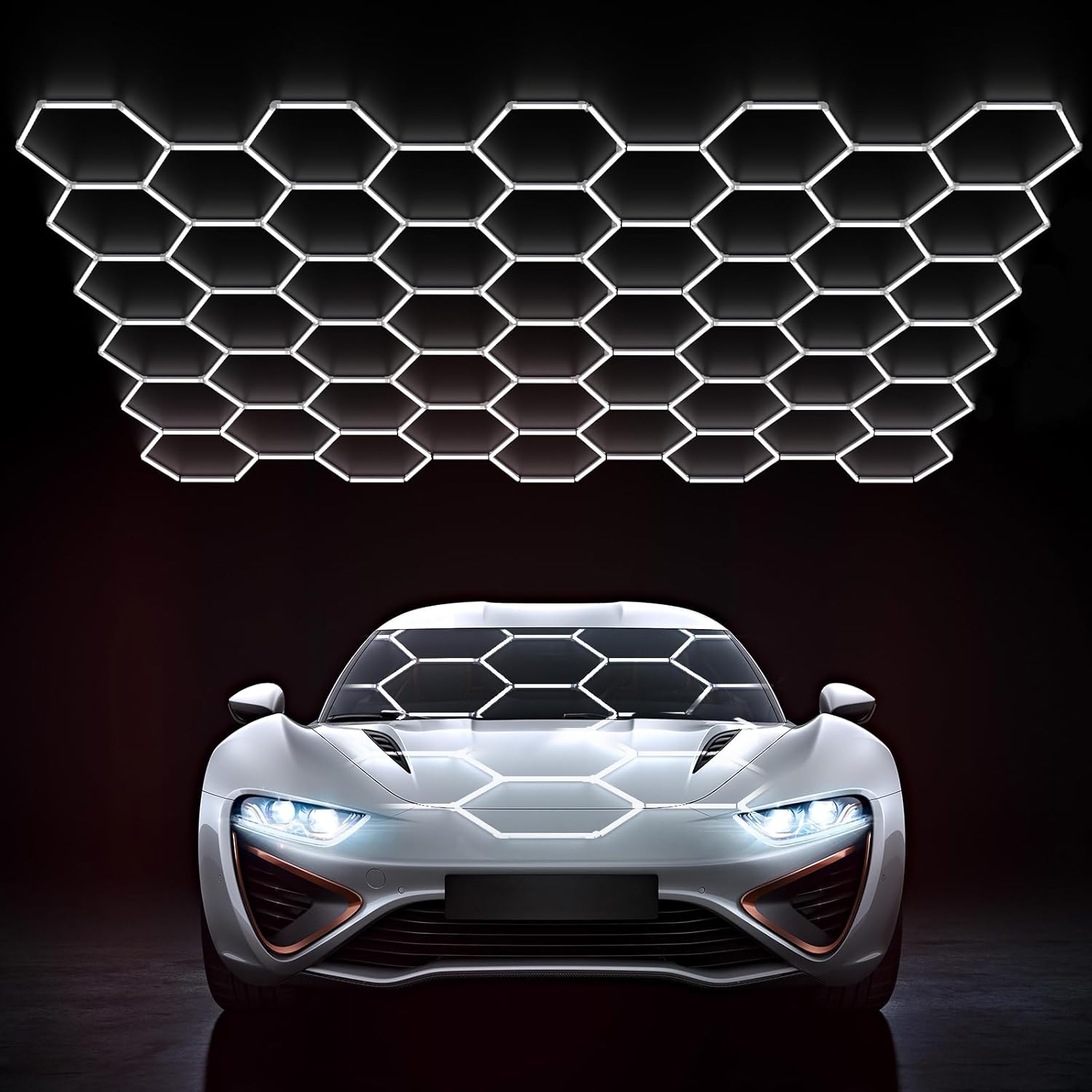 HYPERLITE Gen 2 Hexagon Garage Lights: 1372W 50 Grids Hexagon Led Light, 6500K Ultra Bright Honeycomb Hex Lights, Easy Install, Durable Design for Garage, Car Detailing, Workshops, Shops, Gym