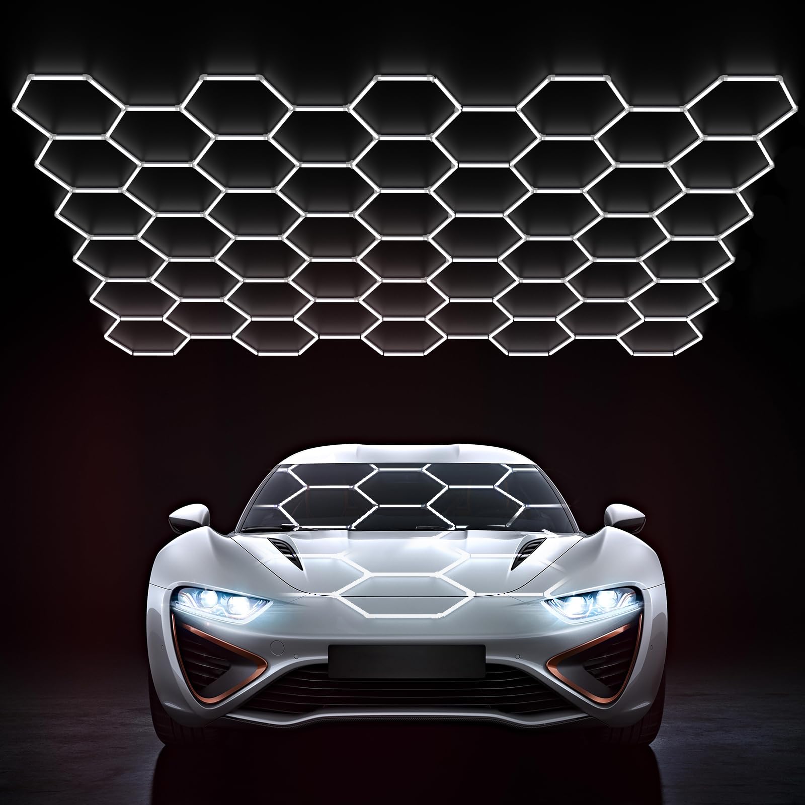 HYPERLITE Gen 2 Hexagon Garage Lights 1372W 50 Grids Hexagon Led Light 6500K Ultra Bright Honeycomb Hex Lights