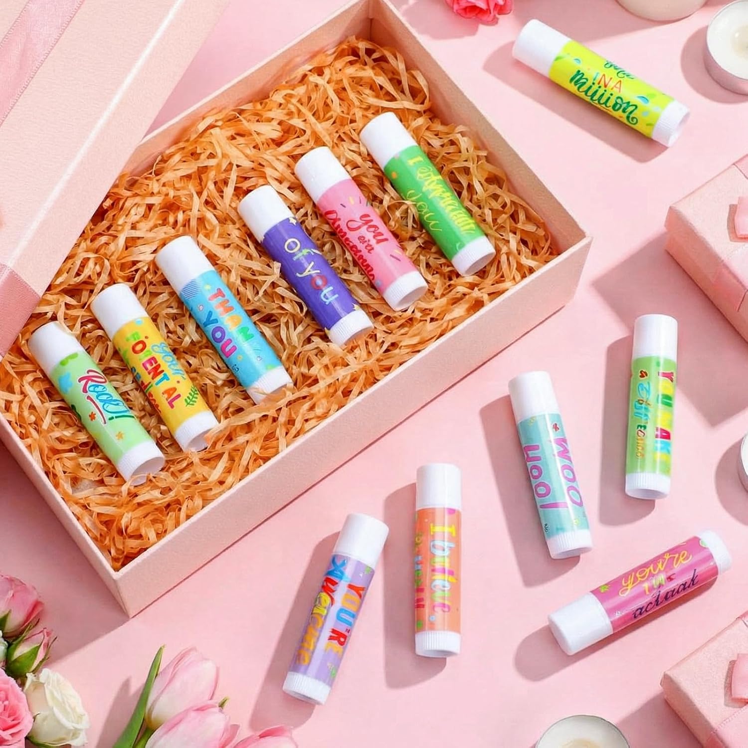 48 Pcs Teacher Week Gifts Thank You Lip Balms Bulk Graduation Employee Appreciation Gift Team Thank You Lip Balm Travel Size Appreciation Motivational Present for Teacher Nurse CNA Coworker Staff