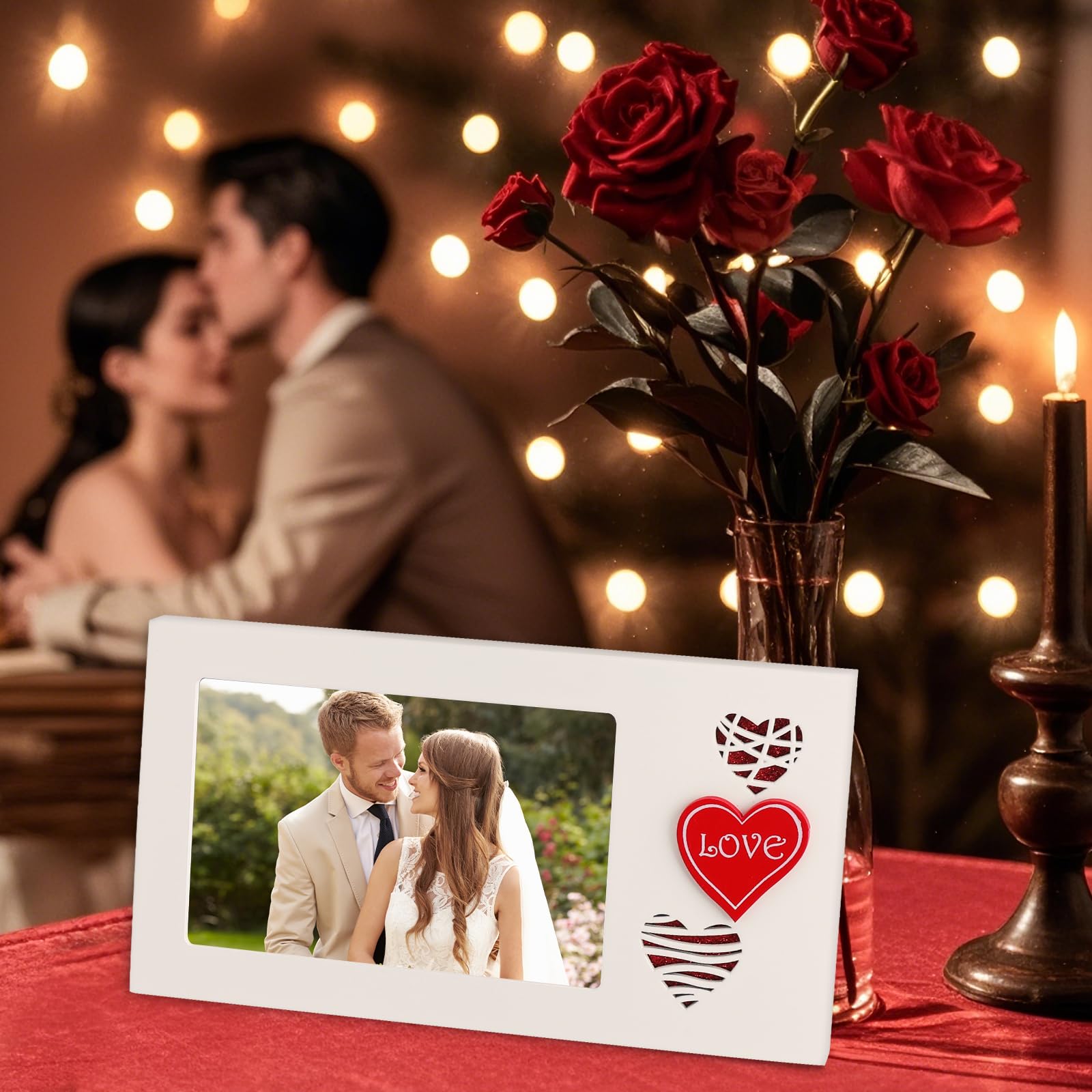 Cuore in Plex con Base in Legno con Disegno Innamorati con Dedica