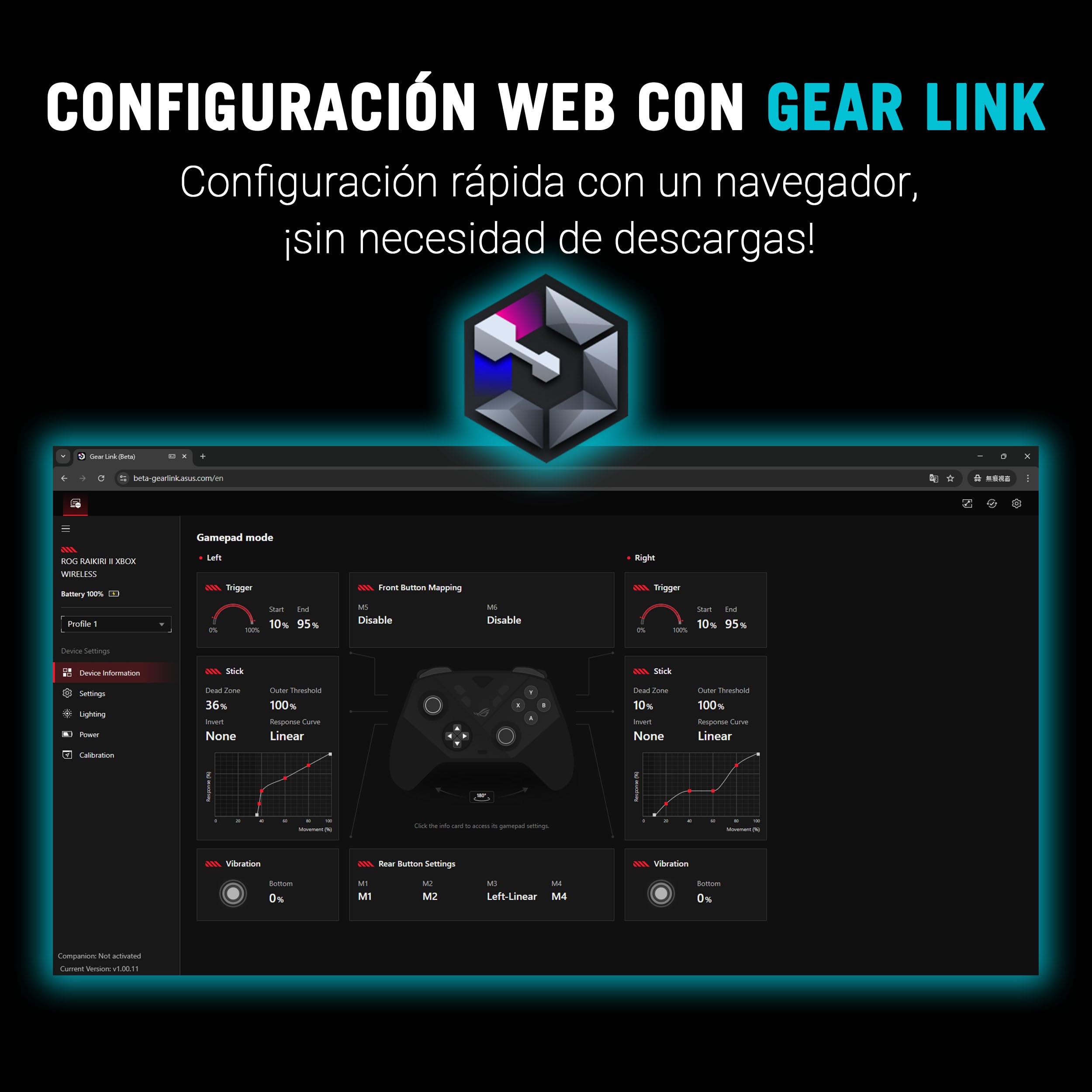 ASUS ROG Raikiri II Xbox Wireless - Mando gaming con joysticks TMR, compatible con Xbox/PC/Ally, frecuencia de sondeo de 1000 Hz, gatillos de dos modos, 4 botones traseros, hasta 50h de batería