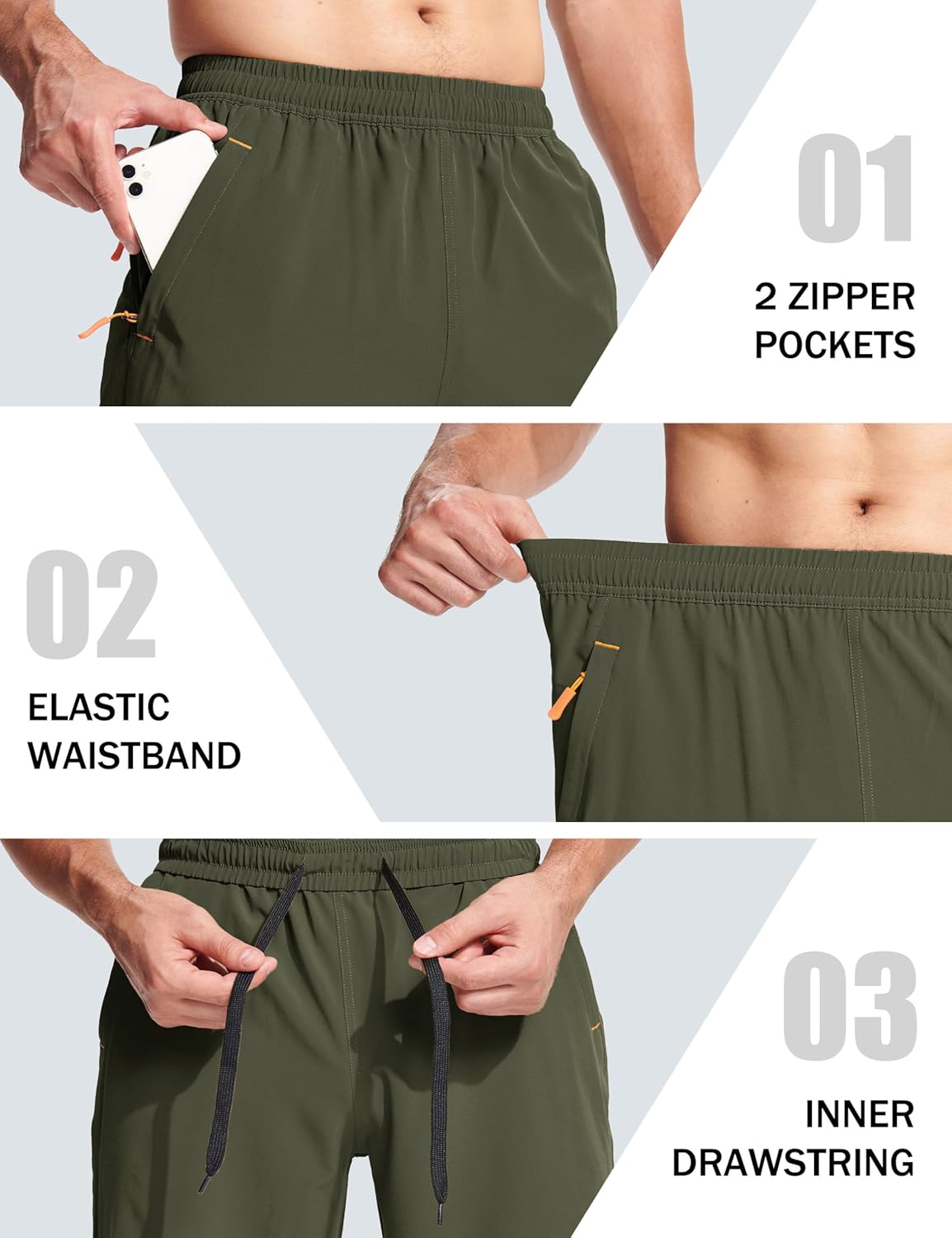 MAGCOMSEN Men's Hiking Shorts 9" Quick Dry Lightweight Running Shorts with Zipper Pockets for Workout Athletic Sport - Image 7