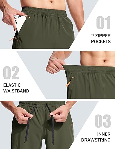 Miniatura 6 de MAGCOMSEN Pantalones cortos de senderismo para hombre de 9 pulgadas, de secado rápido, ligeros, con bolsillos con cremallera, para entrenamiento,