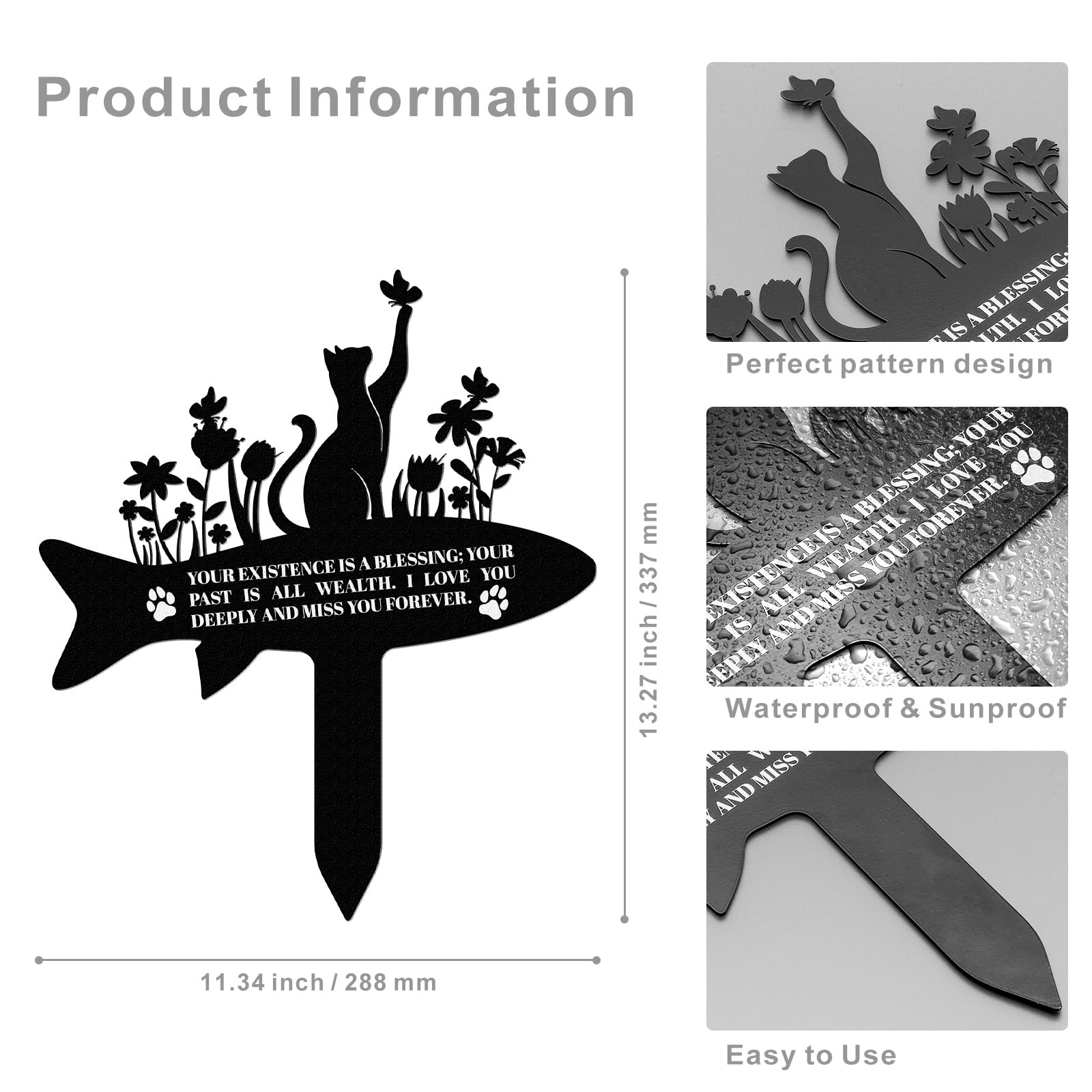 Placca tombale in metallo per gatti esterni resistente intemperie ardesia 34 x 29 cm