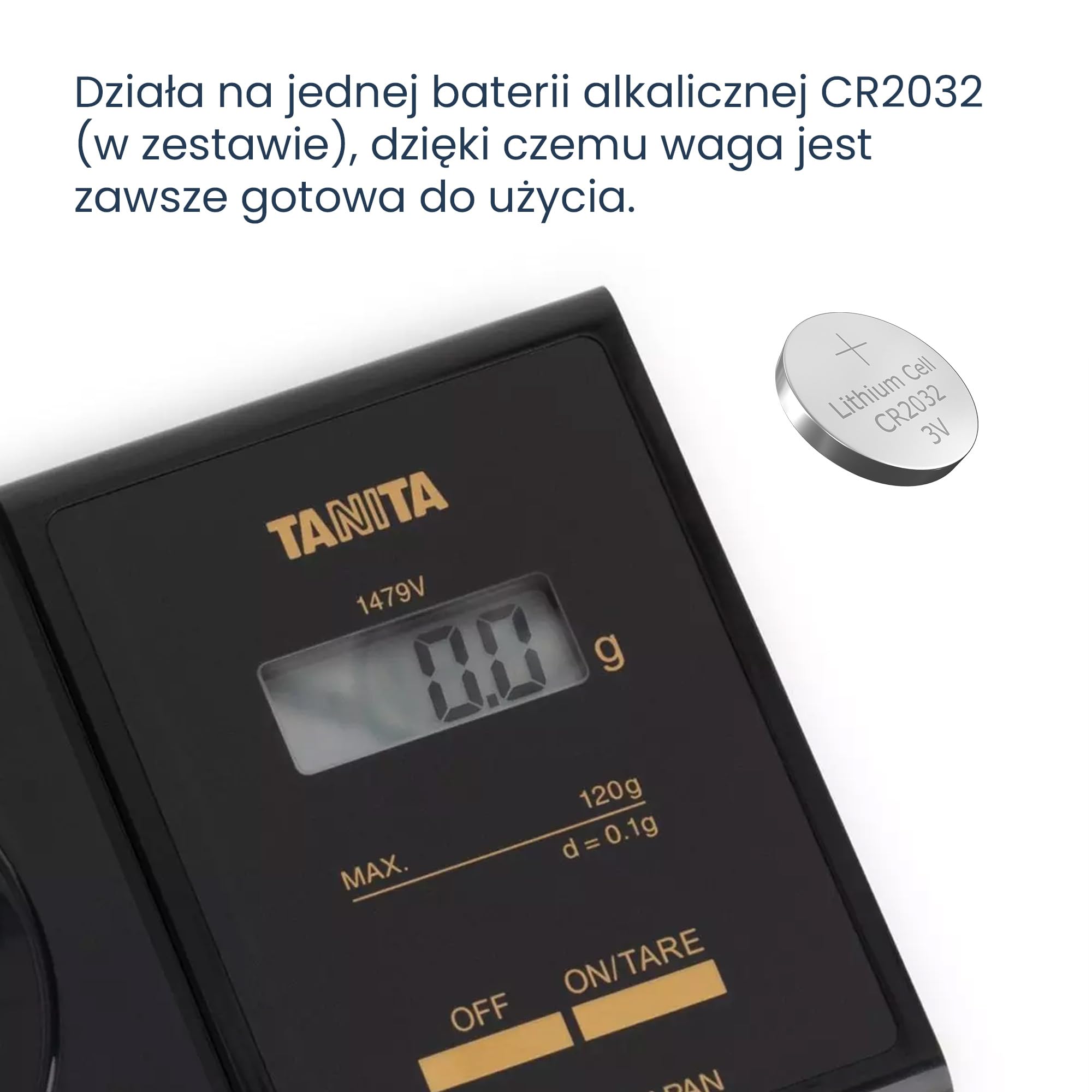 TANITA Mini waga 1479 V – mała cyfrowa waga precyzyjna z dokładnością 0,01 g – wyprodukowana w Japonii, pojemność 120 g, wyświetlacz LCD